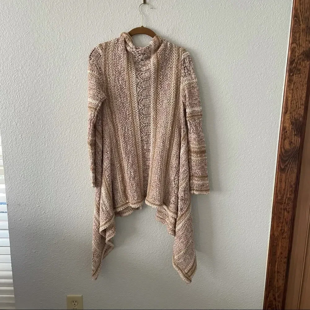 Tan Pink Open Cardigan Open Knit by New Directions size small Fall Layer Sweater